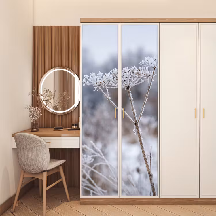Schermbloem - Rijp - Kristallen - Winter - Delicaat deurposter klein -sfeer3