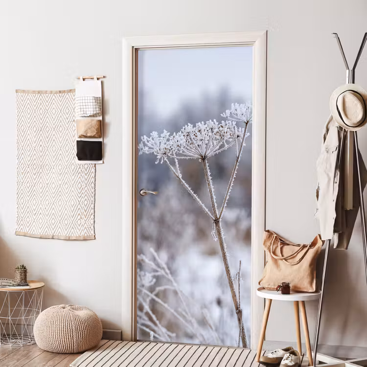 Schermbloem - Rijp - Kristallen - Winter - Delicaat deurposter klein -sfeer6