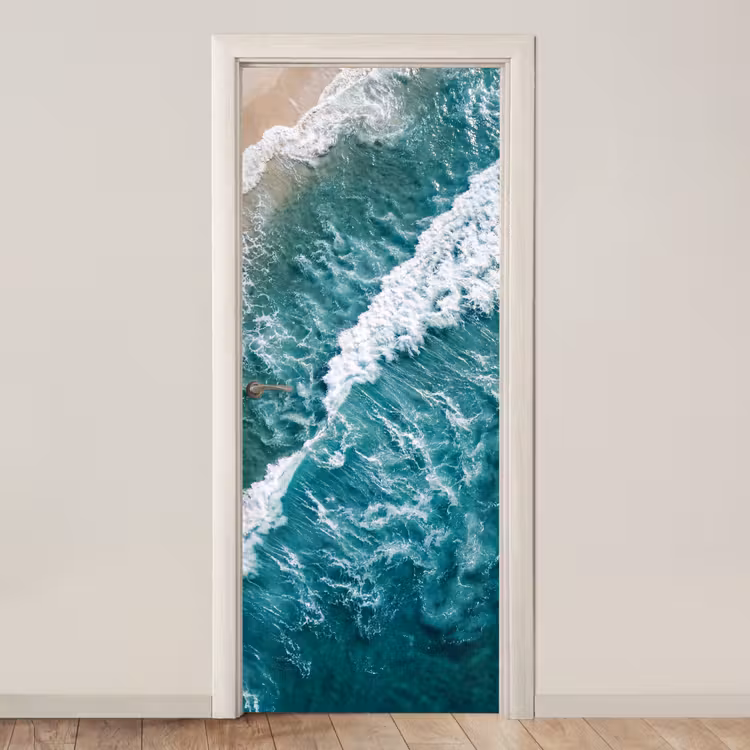 Zee - Strand - Golven - Natuur - Blauw deurposter klein -3d_beige