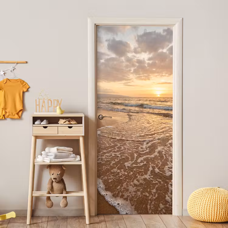 Zee - Kustlijn - Wolken - Landschap - Oranje deurposter klein -sfeer4