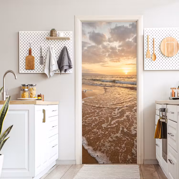 Zee - Kustlijn - Wolken - Landschap - Oranje deurposter klein -sfeer5