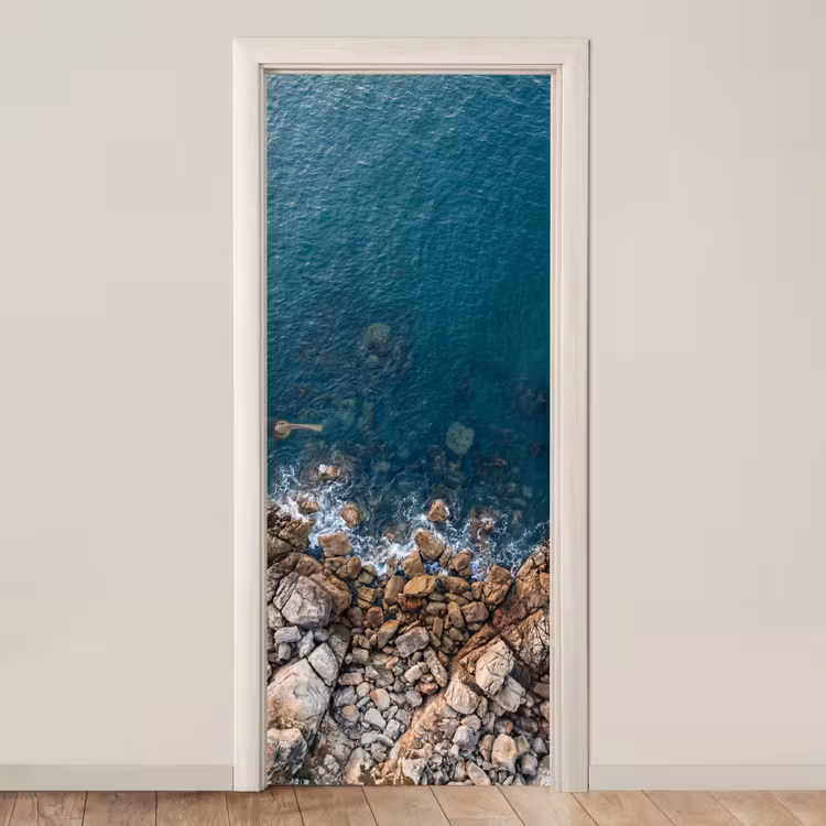 Zee - Kustlijn - Natuur - Abstract - Blauw deurposter klein -3d_beige
