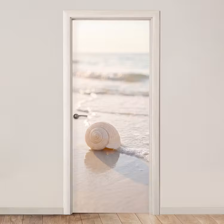 Zeeschelp - Strand - Zee - Natuur - Beige deurposter klein -3d_beige