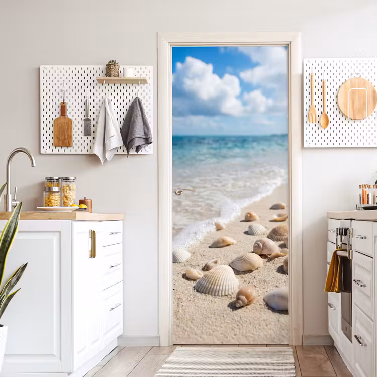 Schelpen - Strand - Natuur - Beige deurposter klein -sfeer5