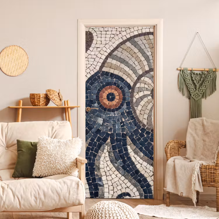 Zeeleven - Mozaïek - Kunst - Vintage - Beige deurposter klein -sfeer2