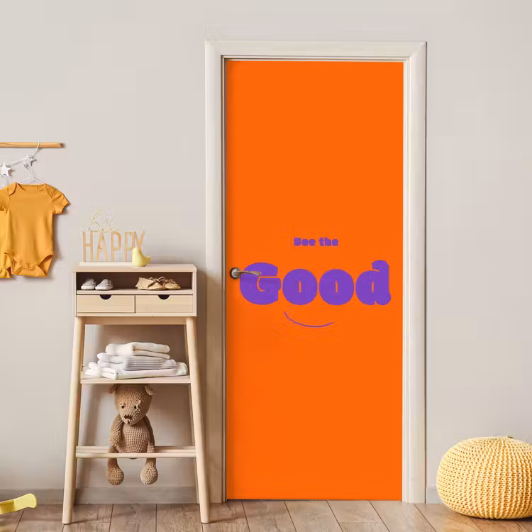 See the good - Paars - Oranje - Smiley deurposter klein -sfeer4