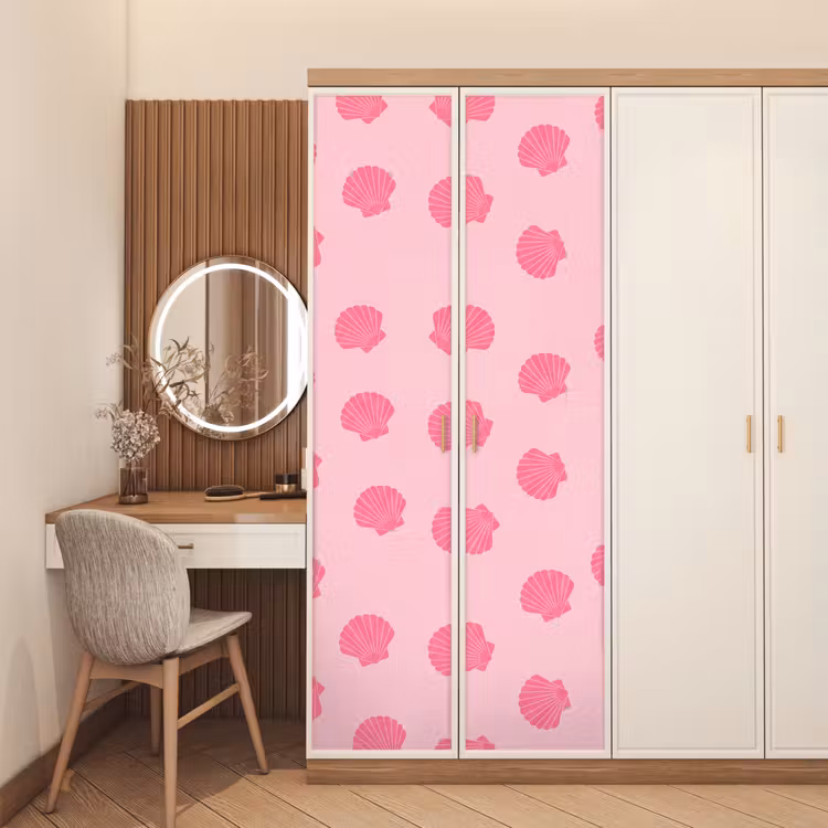 Schelp - Patroon - Zee - Modern - Roze deurposter klein -sfeer3