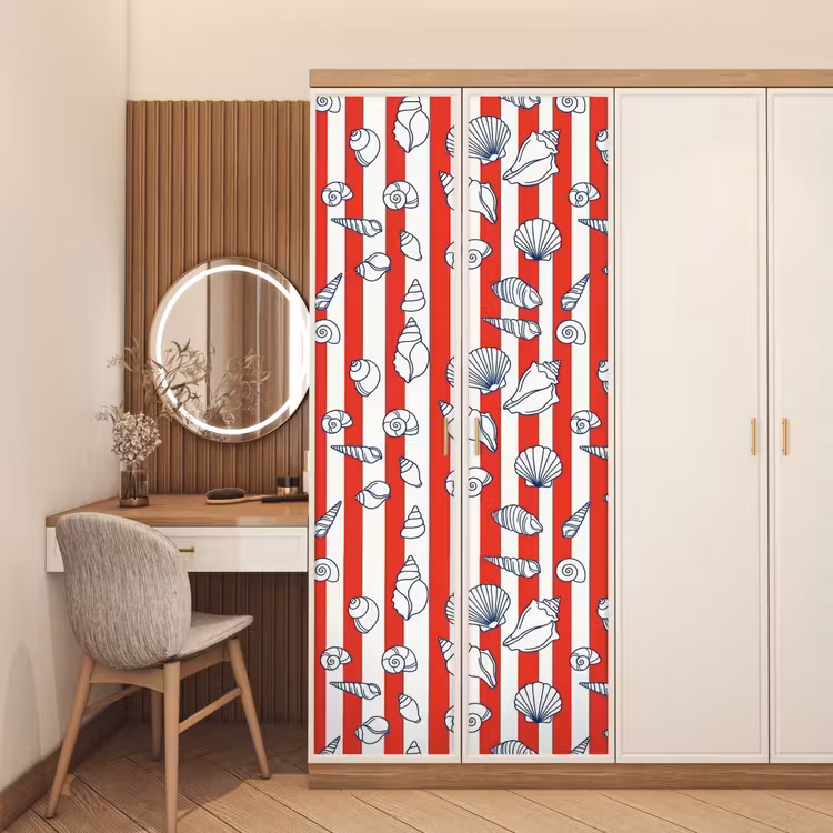 Schelp - Zeedieren - Zomer - Illustratie - Rood - Blauw deurposter klein -sfeer3