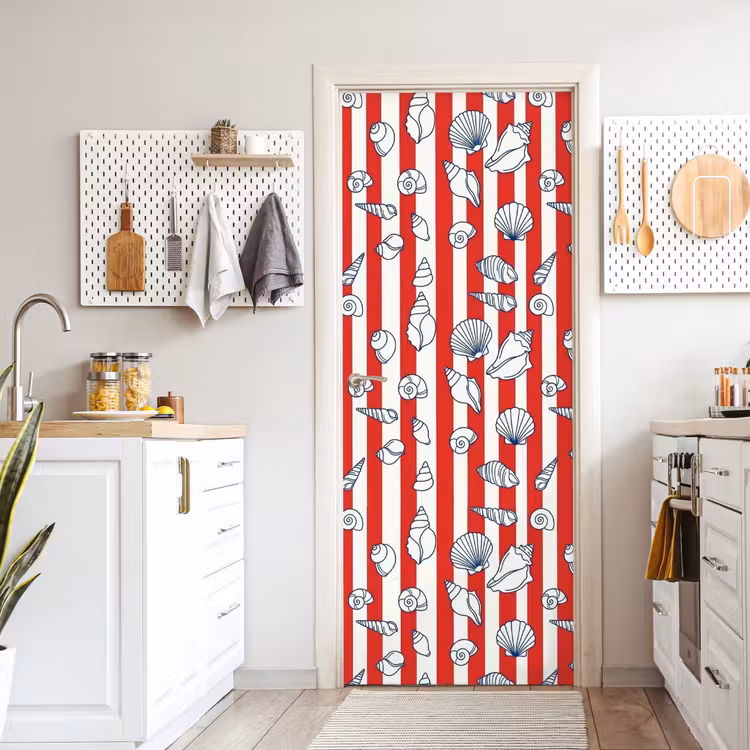 Schelp - Zeedieren - Zomer - Illustratie - Rood - Blauw deurposter klein -sfeer5