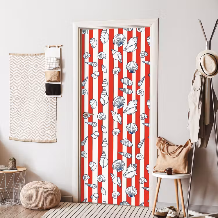 Schelp - Zeedieren - Zomer - Illustratie - Rood - Blauw deurposter klein -sfeer6