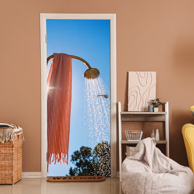 Douche - Water - Zomer - Blauw deurposter klein -sfeer1