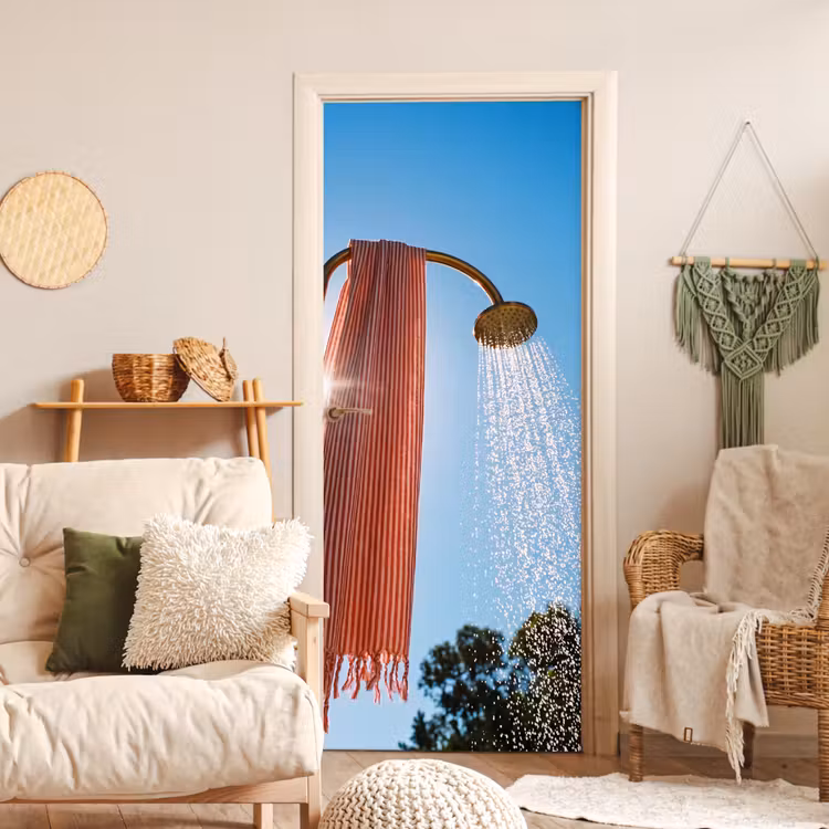 Douche - Water - Zomer - Blauw deurposter klein -sfeer2