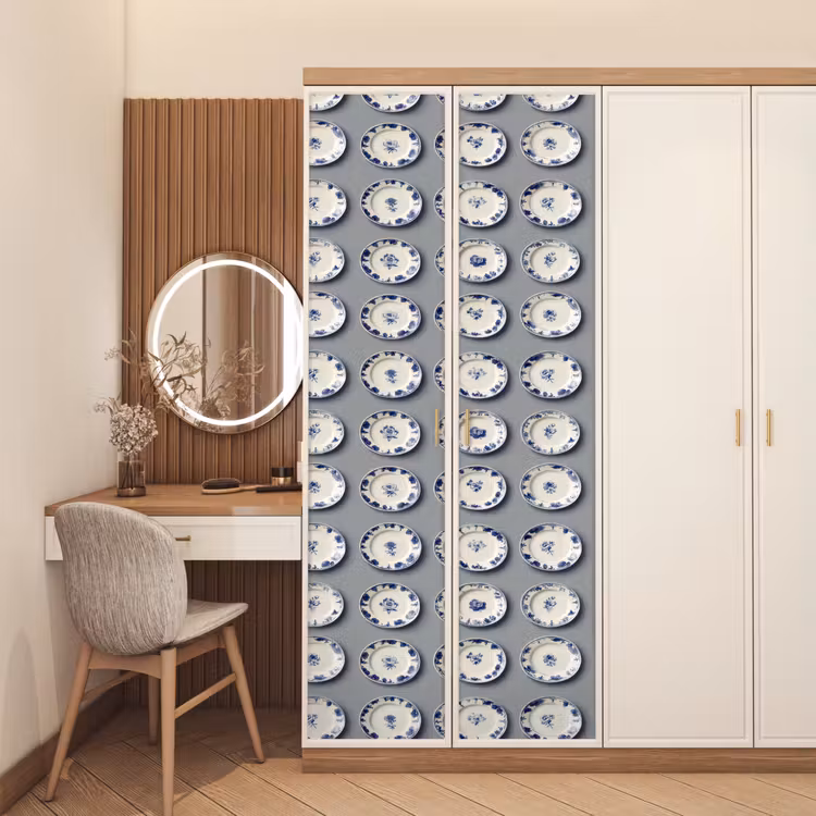 Borden - Bloemen - Blauw - Wit deurposter klein 289 -sfeer3
