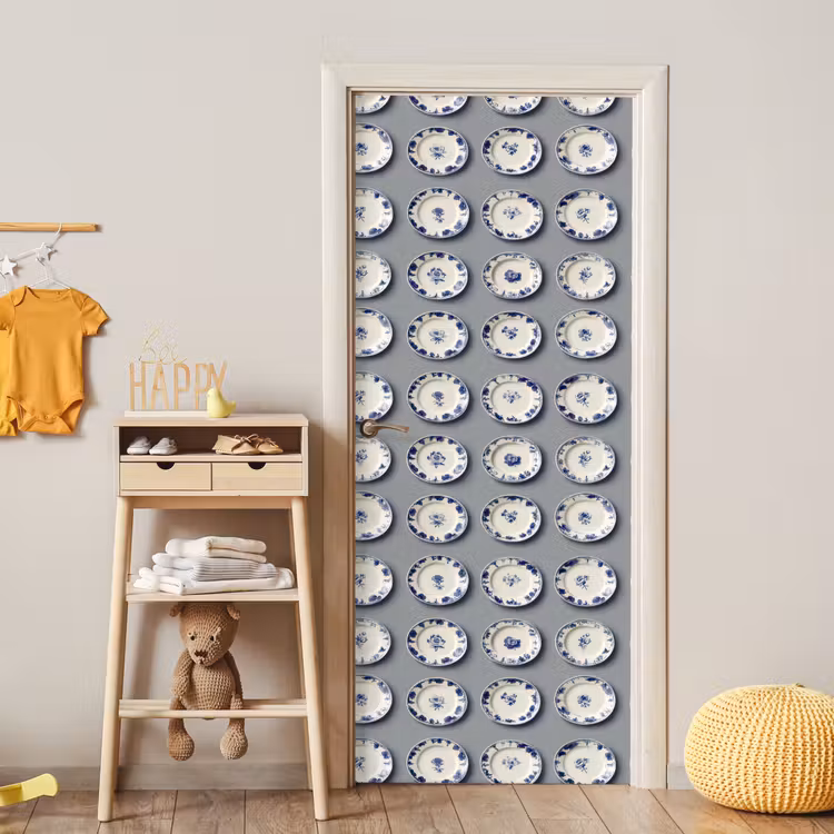 Borden - Bloemen - Blauw - Wit deurposter klein 289 -sfeer4