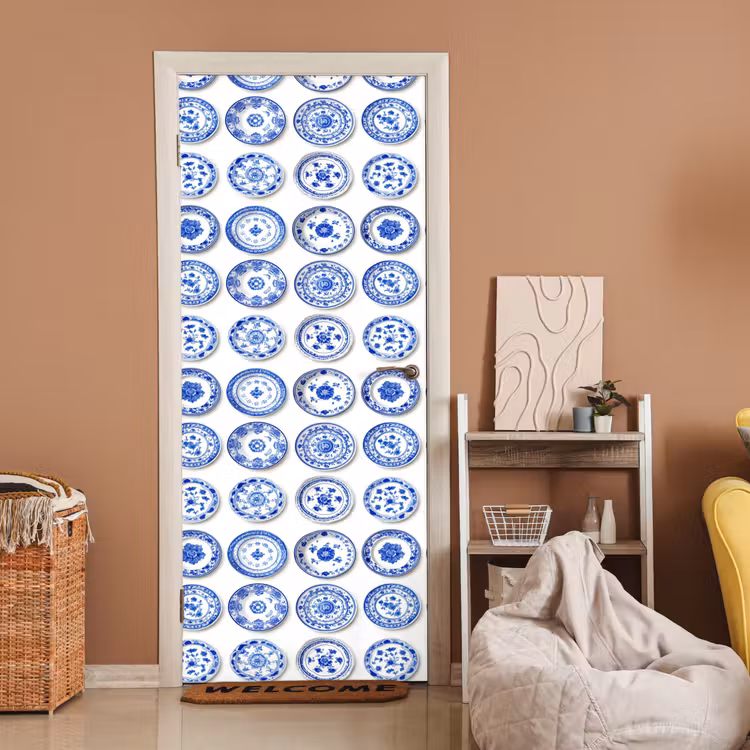 Borden - Bloemen - Patroon - Blauw deurposter klein 289 -sfeer1
