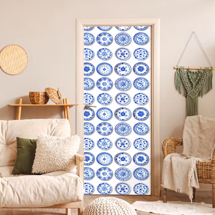 Borden - Bloemen - Patroon - Blauw deurposter klein 289 -sfeer2