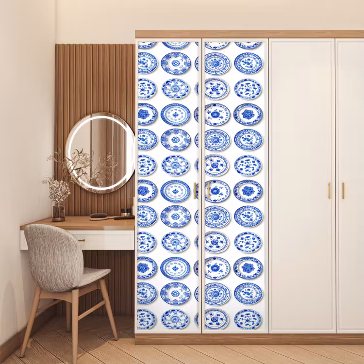 Borden - Bloemen - Patroon - Blauw deurposter klein 289 -sfeer3