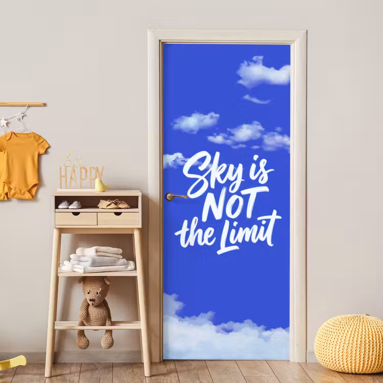 Sky is not the limit - Blauwe lucht - Wolken deurposter klein -sfeer4