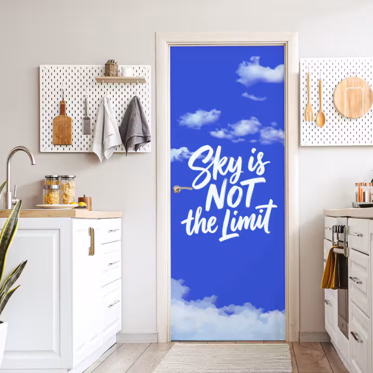 Sky is not the limit - Blauwe lucht - Wolken deurposter klein -sfeer5