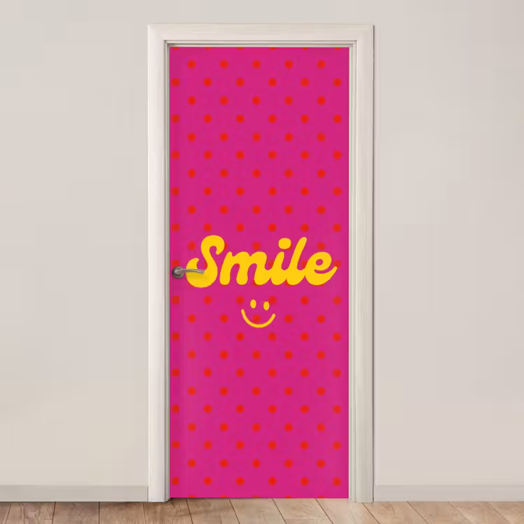 Smile - Stippen - Geel - Smiley - Roze deurposter klein -3d_beige