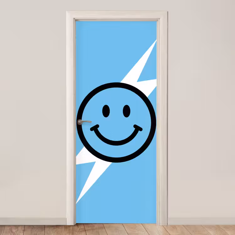 Smiley - Blauw - Bliksem deurposter klein -3d_beige
