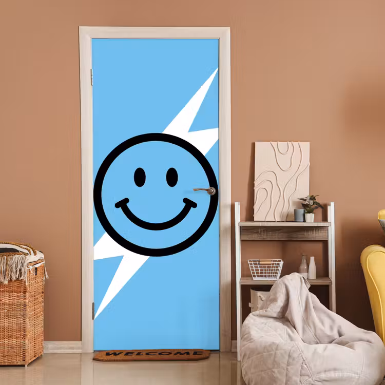 Smiley - Blauw - Bliksem deurposter klein -sfeer1
