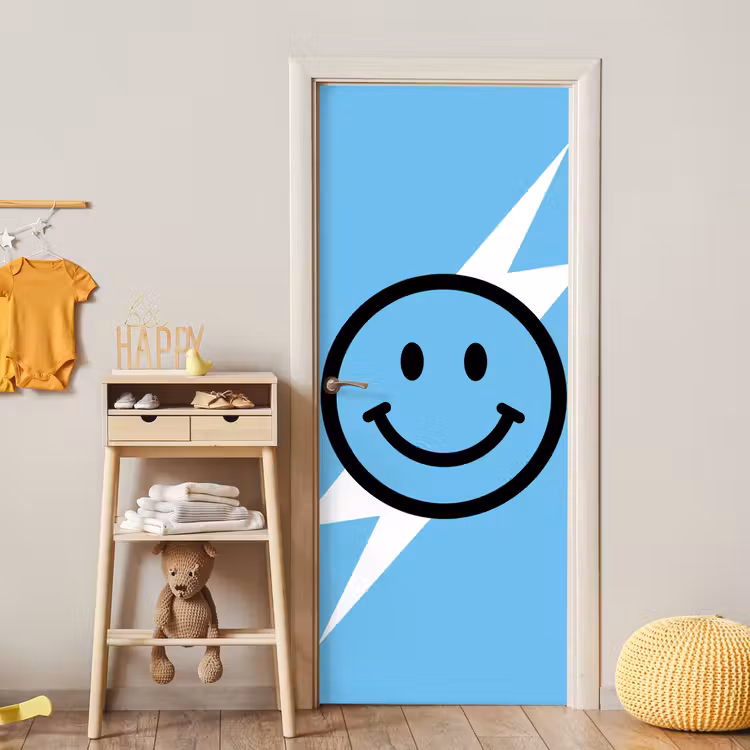 Smiley - Blauw - Bliksem deurposter klein -sfeer4