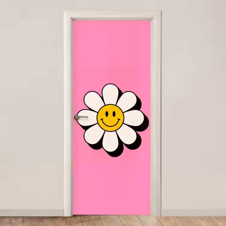 Smiley - Bloem - Roze deurposter klein -3d_beige