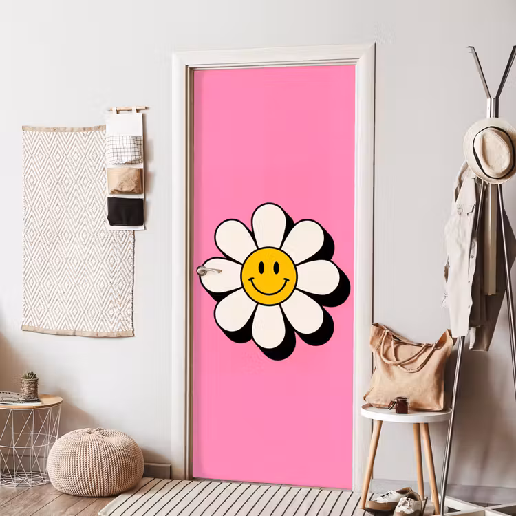 Smiley - Bloem - Roze deurposter klein -sfeer6