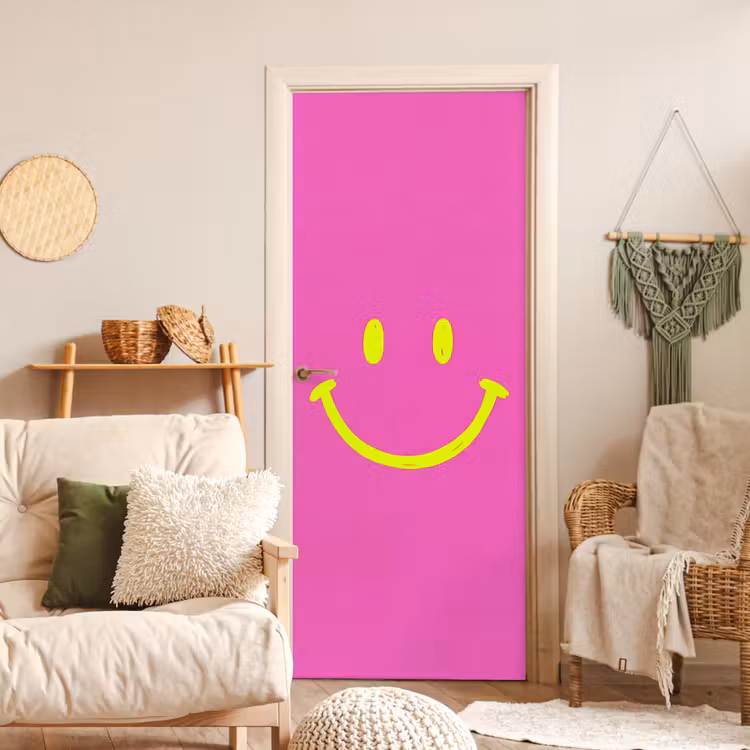 Smiley - Vrolijk - Roze deurposter klein -sfeer2