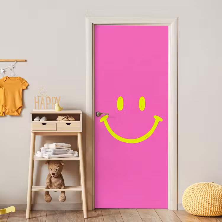 Smiley - Vrolijk - Roze deurposter klein -sfeer4