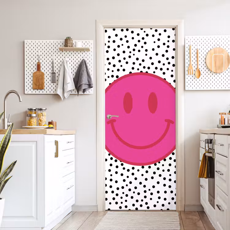 Smiley - Roze - Stippen deurposter klein -sfeer5