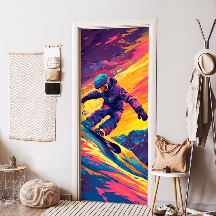 Snowboarden - Sneeuw - Kleurrijk deurposter klein -sfeer6