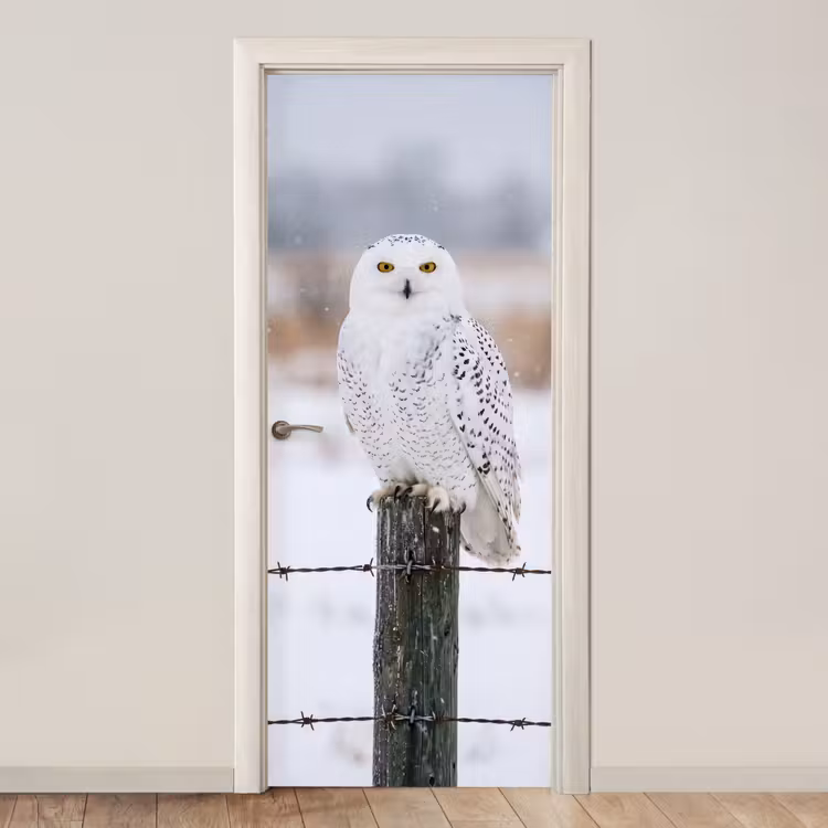Sneeuwuil - Hek - Sneeuw - Wit deurposter klein -3d_beige