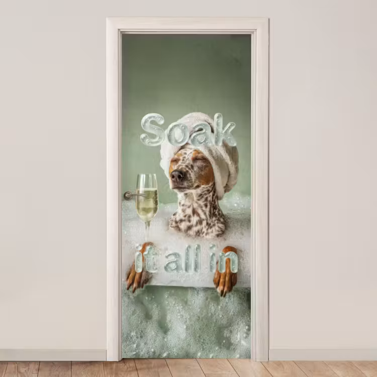 Soak it all in - Hond - Bad deurposter klein -3d_beige
