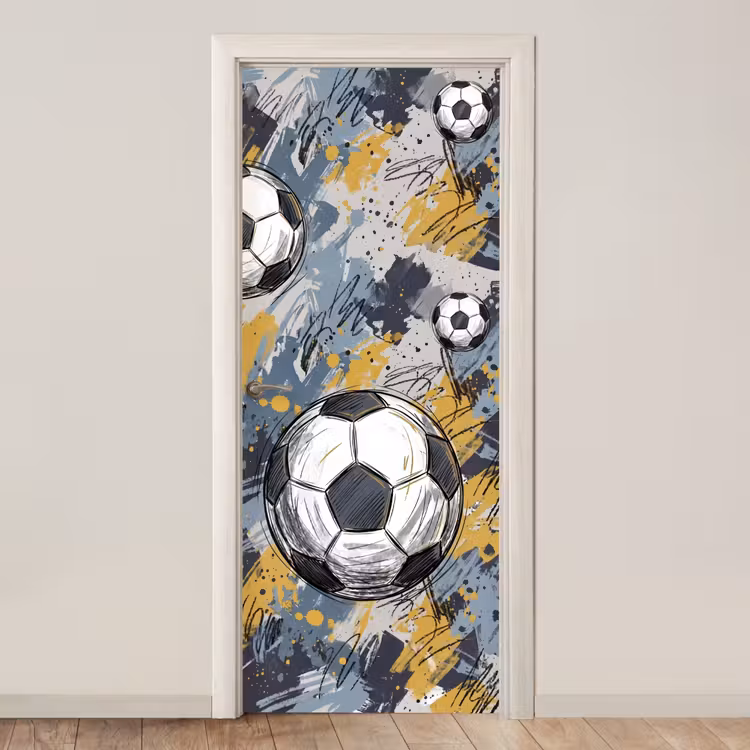Voetbal - Abstract - Sport - Kleurrijk deurposter klein -3d_beige