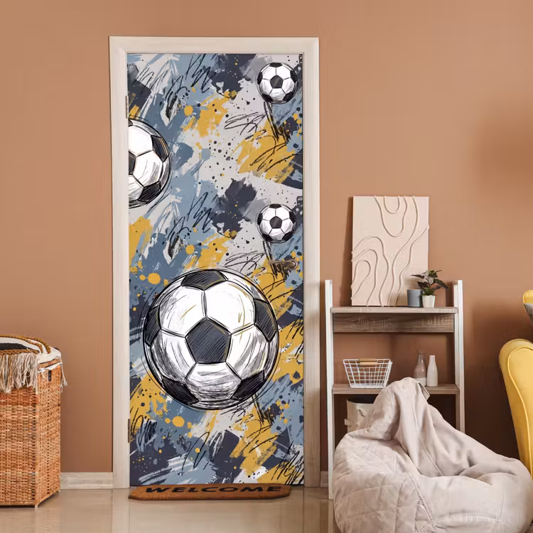 Voetbal - Abstract - Sport - Kleurrijk deurposter klein -sfeer1