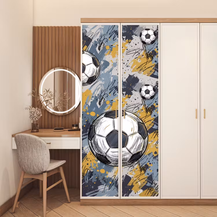 Voetbal - Abstract - Sport - Kleurrijk deurposter klein -sfeer3