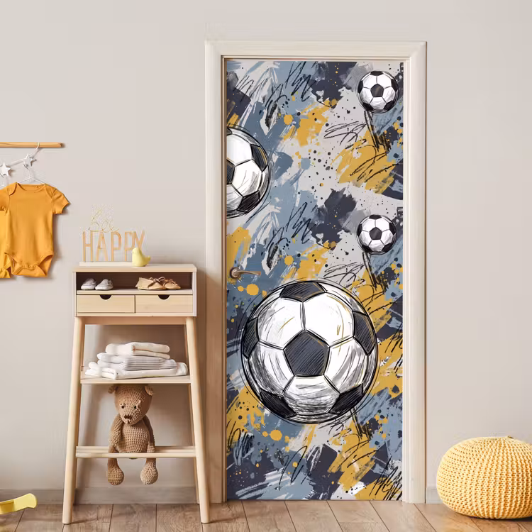 Voetbal - Abstract - Sport - Kleurrijk deurposter klein -sfeer4