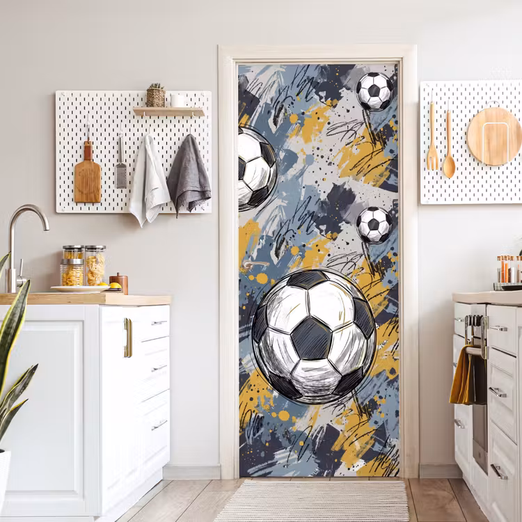 Voetbal - Abstract - Sport - Kleurrijk deurposter klein -sfeer5