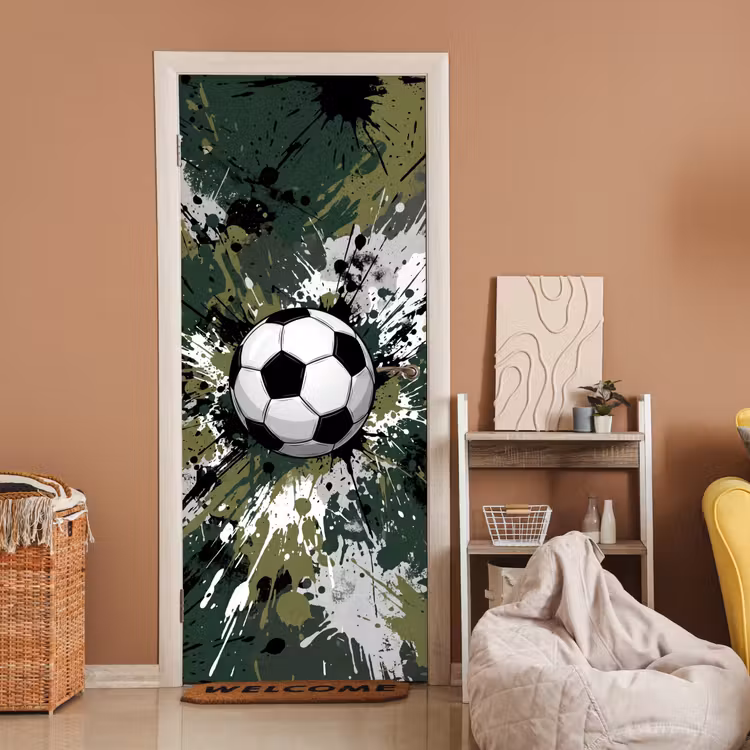 Voetbal - Verf - Spetters - Groen deurposter klein -sfeer1