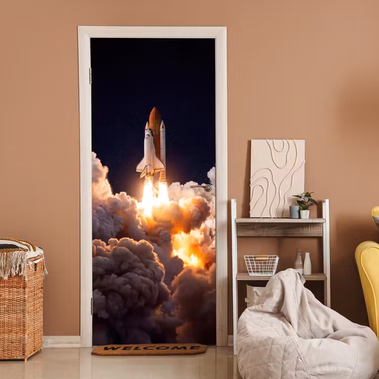 Door sticker - Spacecraft - Launch - Stars - Ruimtevaartuig - Lancering - Sterren deurposter klein