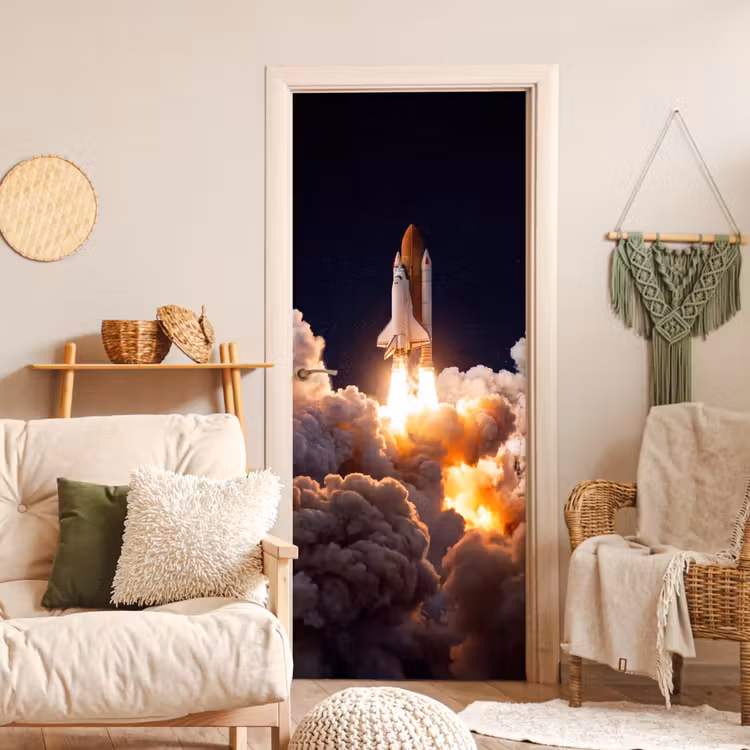 Door sticker - Spacecraft - Launch - Stars - Ruimtevaartuig - Lancering - Sterren deurposter klein