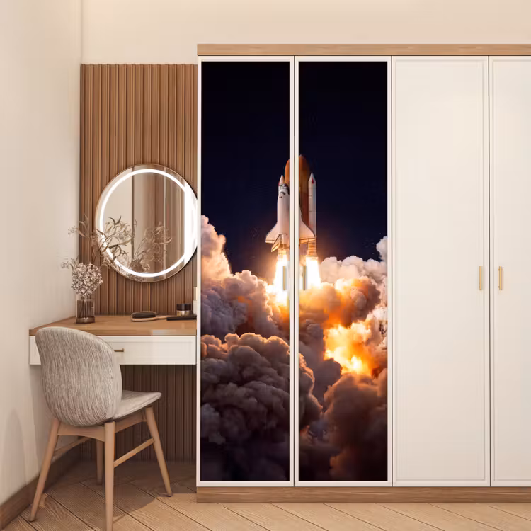 Door sticker - Spacecraft - Launch - Stars - Ruimtevaartuig - Lancering - Sterren deurposter klein