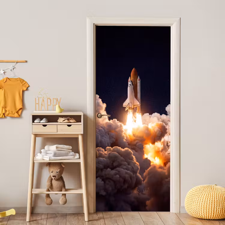 Door sticker - Spacecraft - Launch - Stars - Ruimtevaartuig - Lancering - Sterren deurposter klein