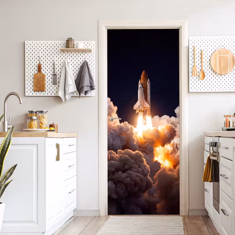 Door sticker - Spacecraft - Launch - Stars - Ruimtevaartuig - Lancering - Sterren deurposter klein