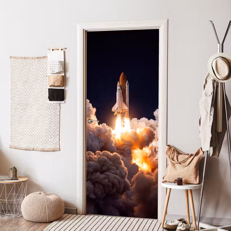 Door sticker - Spacecraft - Launch - Stars - Ruimtevaartuig - Lancering - Sterren deurposter klein
