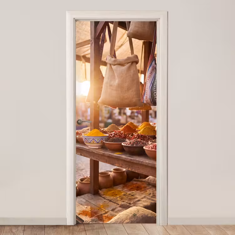 Door sticker - Spices - Market - Colorful - Specerijen - Markt - Kleurrijk deurposter klein