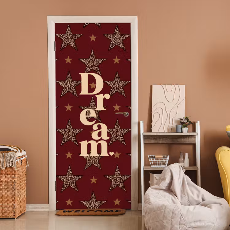 Sterren - Luipaardprint - Dream - Bordeaux deurposter klein -sfeer1