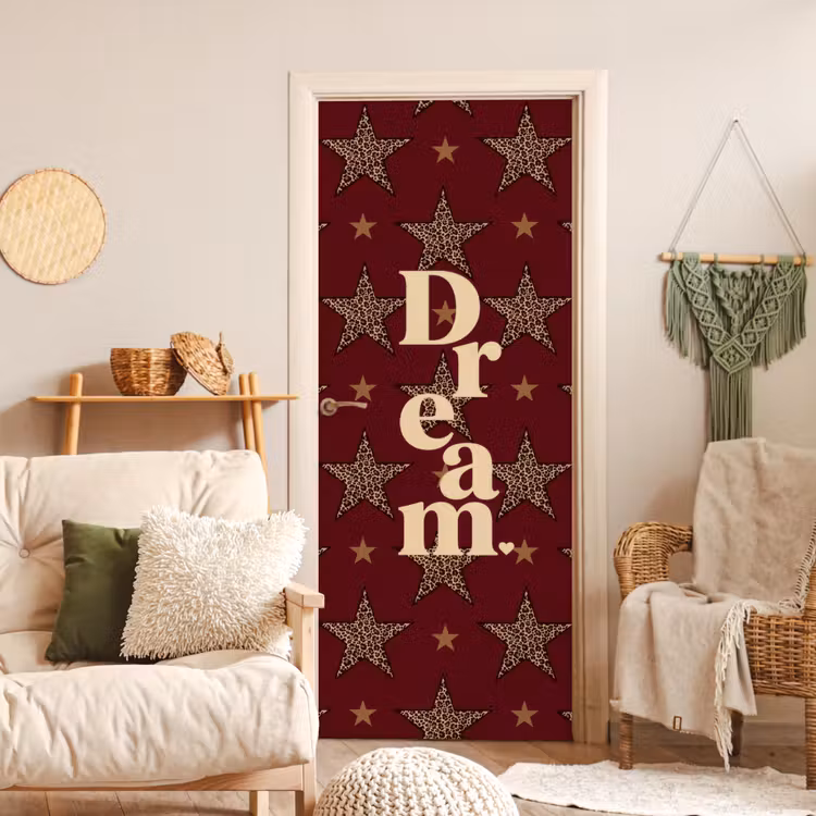 Sterren - Luipaardprint - Dream - Bordeaux deurposter klein -sfeer2